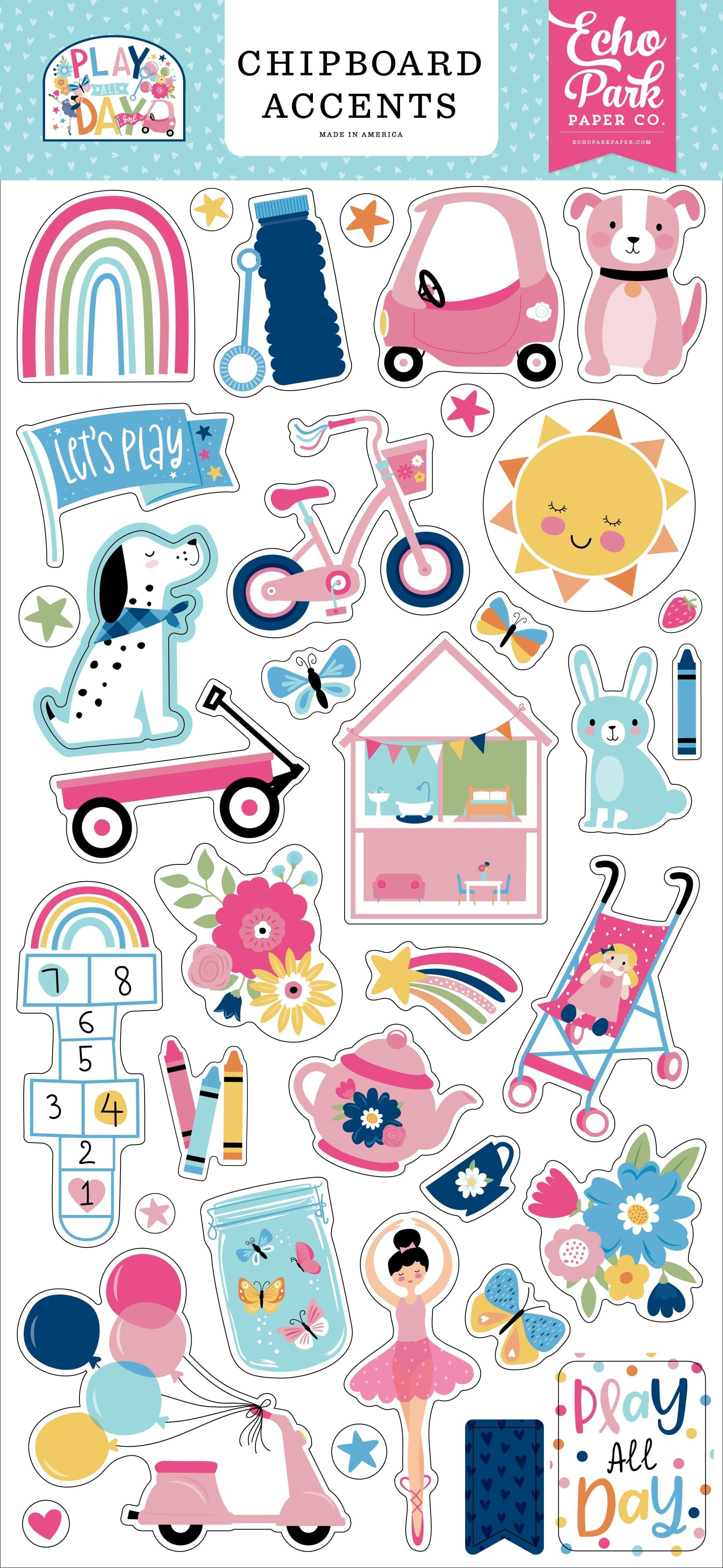 Play All Day Girl Collection 6 x 12 Scrapbook Chipboard Accents by Echo Park Paper - Scrapbook Supply Companies