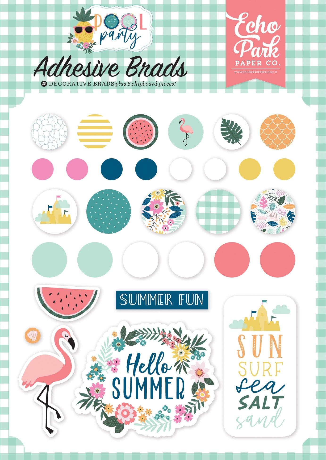 Pool Party Collection 5 x 7 Decorative Scrapbook Brads & Chipboard Pieces Scrapbook Embellishments by Echo Park Paper - Scrapbook Supply Companies