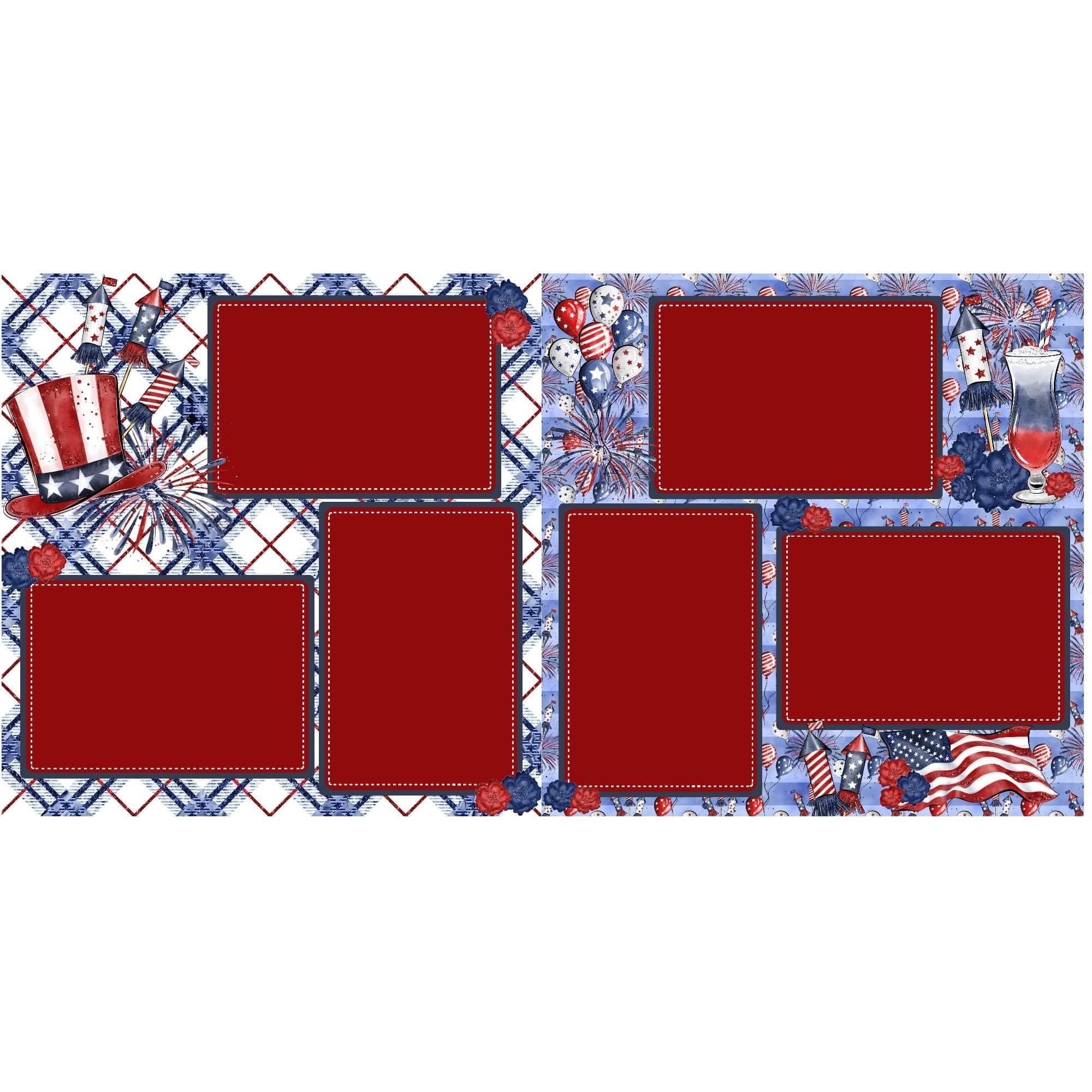 Lady Liberty Fireworks (2) - 12 x 12 Premade, Printed Scrapbook Pages by SSC Designs