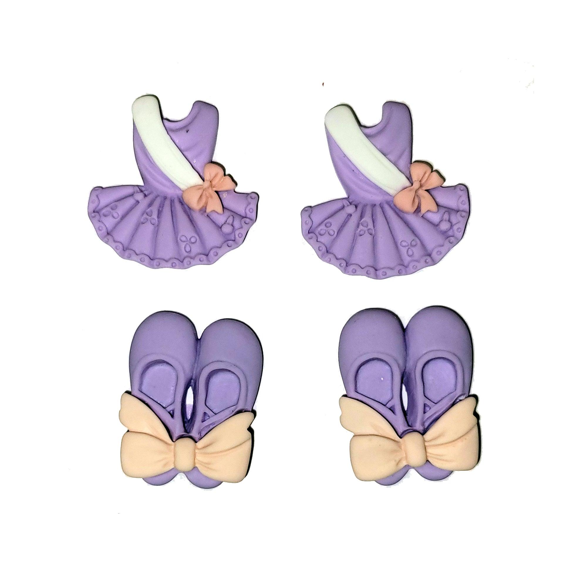 Ballerina Collection Purple Ballerina Dress & Ballet Shoes Flatback Buttons by SSC Designs - Pkg. of 4