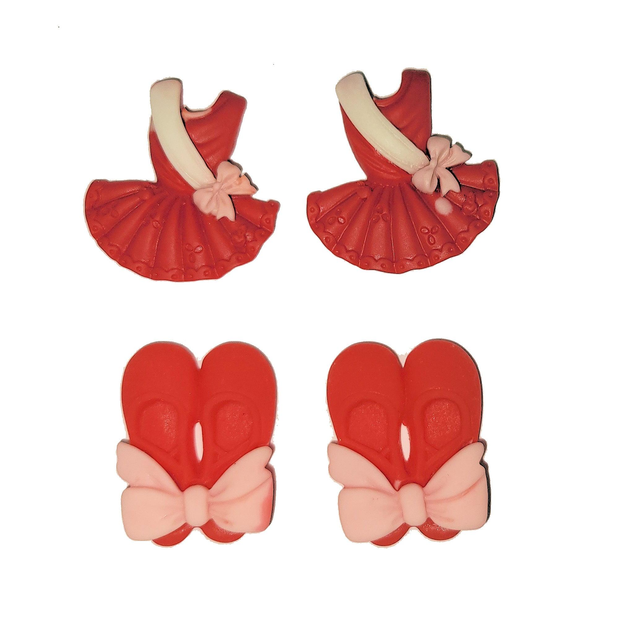Ballerina Collection Red Ballerina Dress & Ballet Shoes Flatback Buttons by SSC Designs - Pkg. of 4