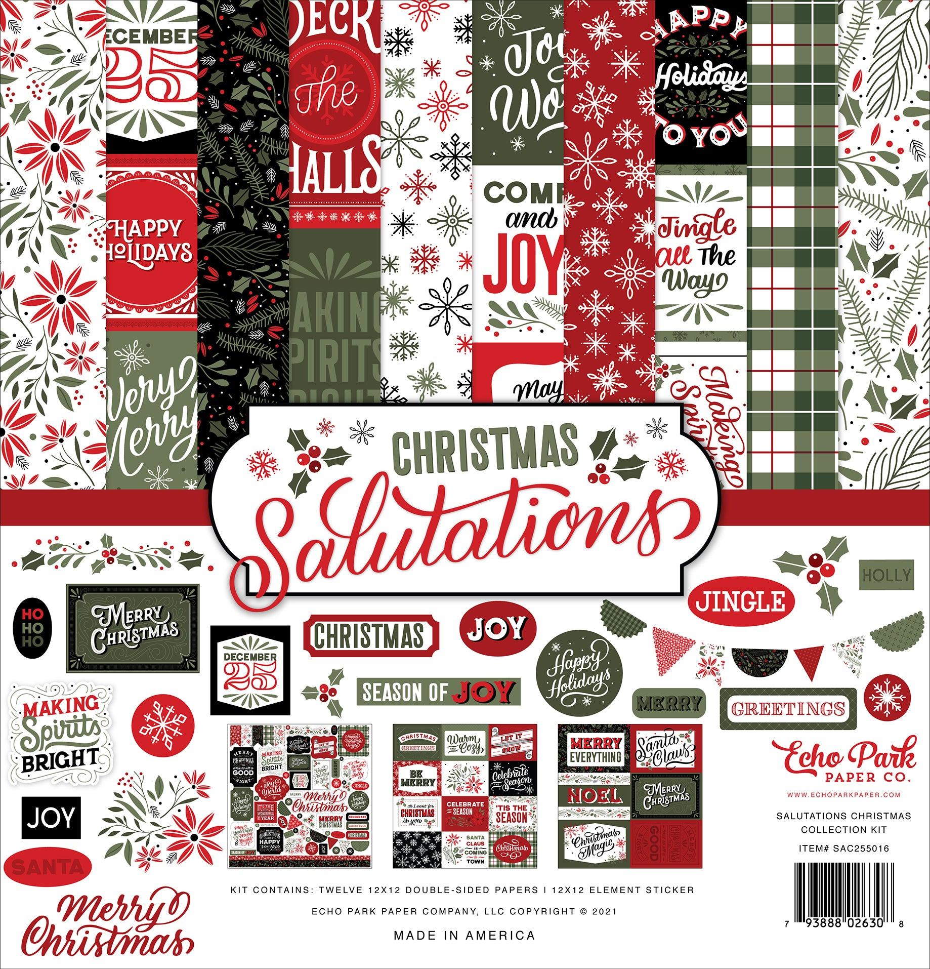 Christmas Salutations Collection 12 x 12 Double-Sided Scrapbook Paper Kit & Sticker Sheet by Echo Park Paper - 13 Pieces
