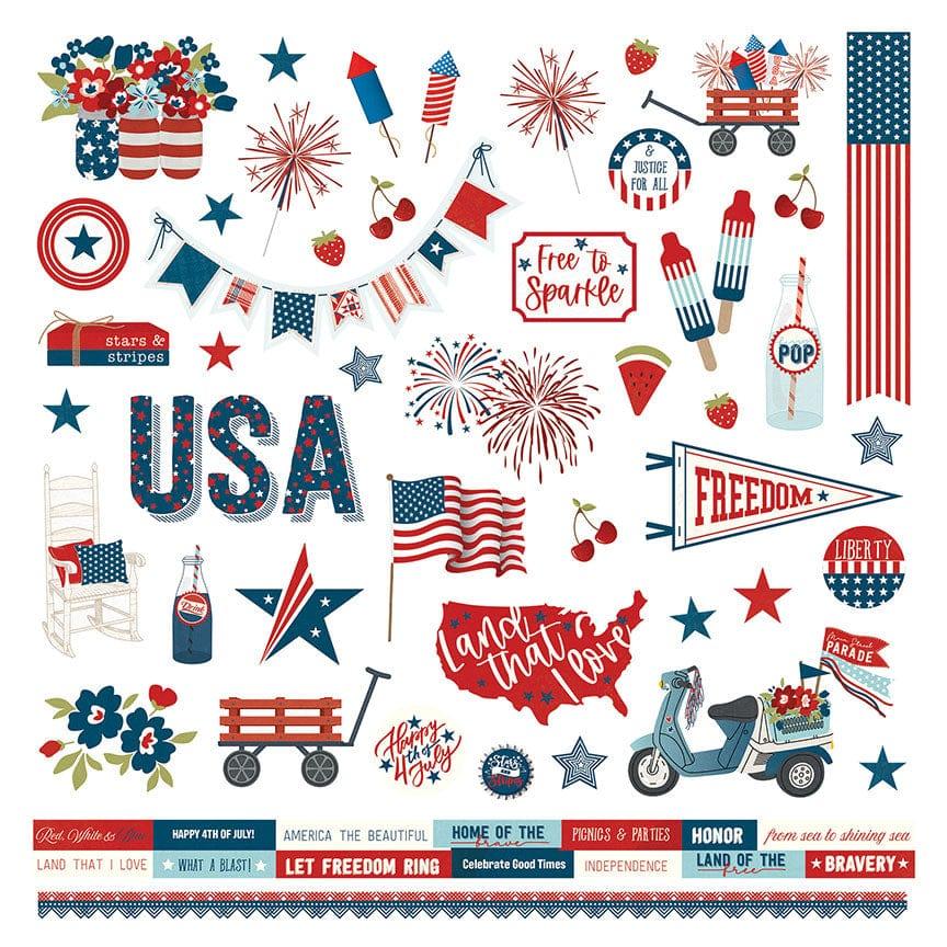 Stars & Stripes Collection 12 x 12 Cardstock Scrapbook Sticker Sheet by Photo Play Paper
