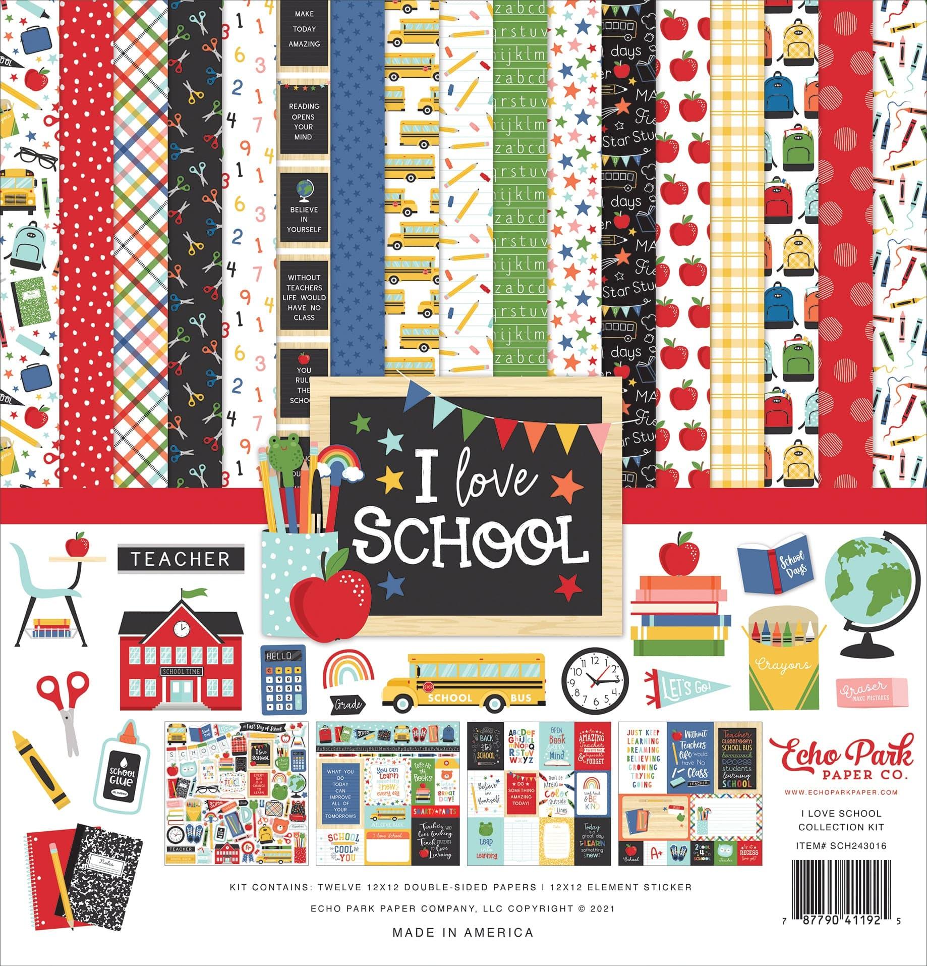 I Love School Collection 12 x 12 Scrapbook Paper & Sticker Pack by Echo Park Paper - Scrapbook Supply Companies
