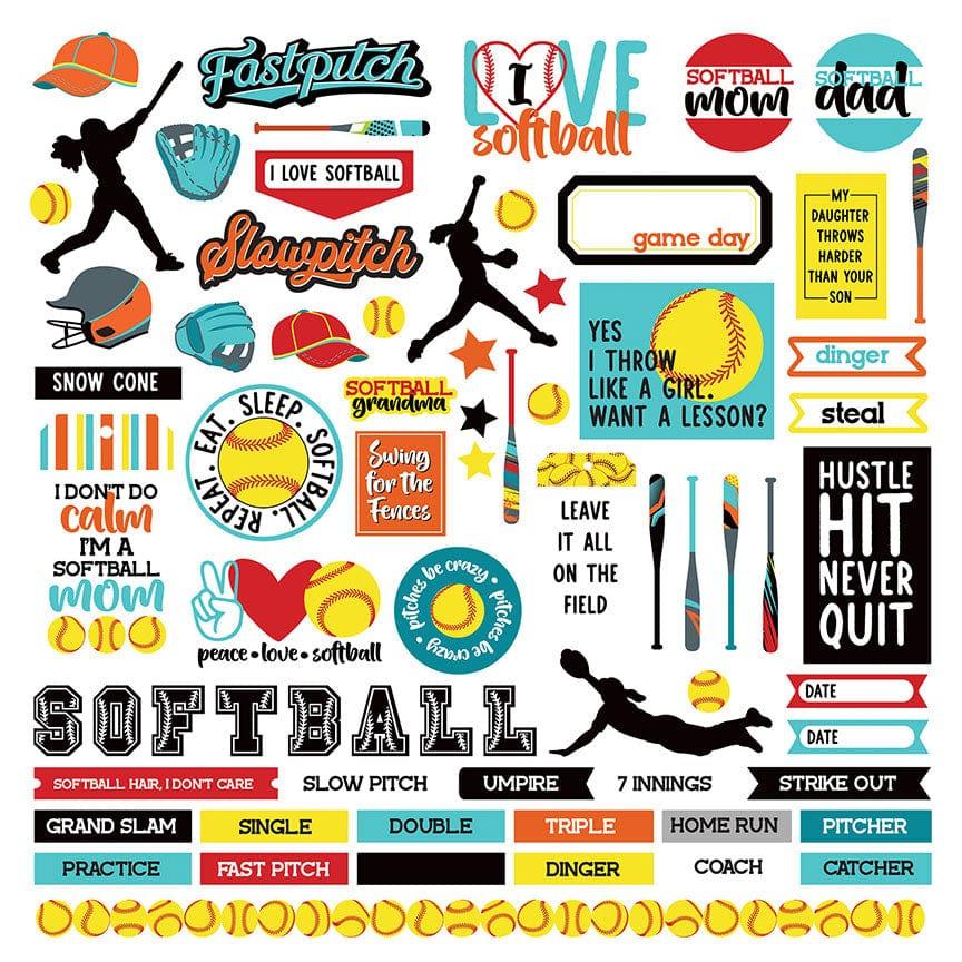 MVP Softball Collection 12 x 12 Cardstock Scrapbook Sticker Sheet by Photo Play Paper