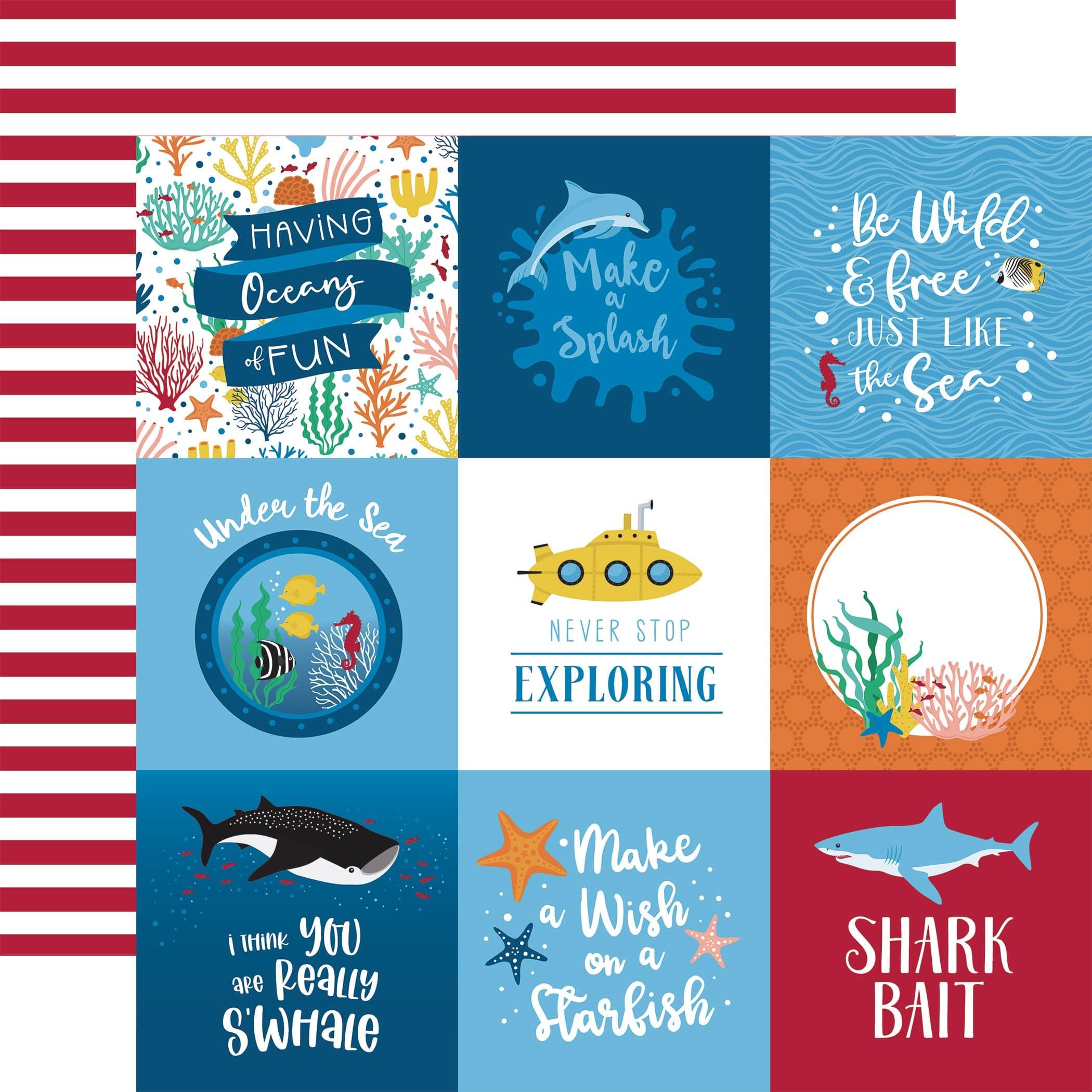 Sea Life Collection 4x4 Journaling Cards 12 x 12 Double-Sided Scrapbook Paper by Echo Park Paper
