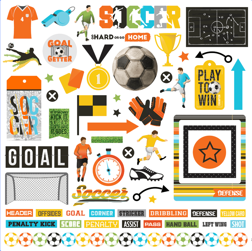 MVP Soccer Collection 12 x 12 Cardstock Scrapbook Sticker Sheet by Photo Play Paper - Scrapbook Supply Companies