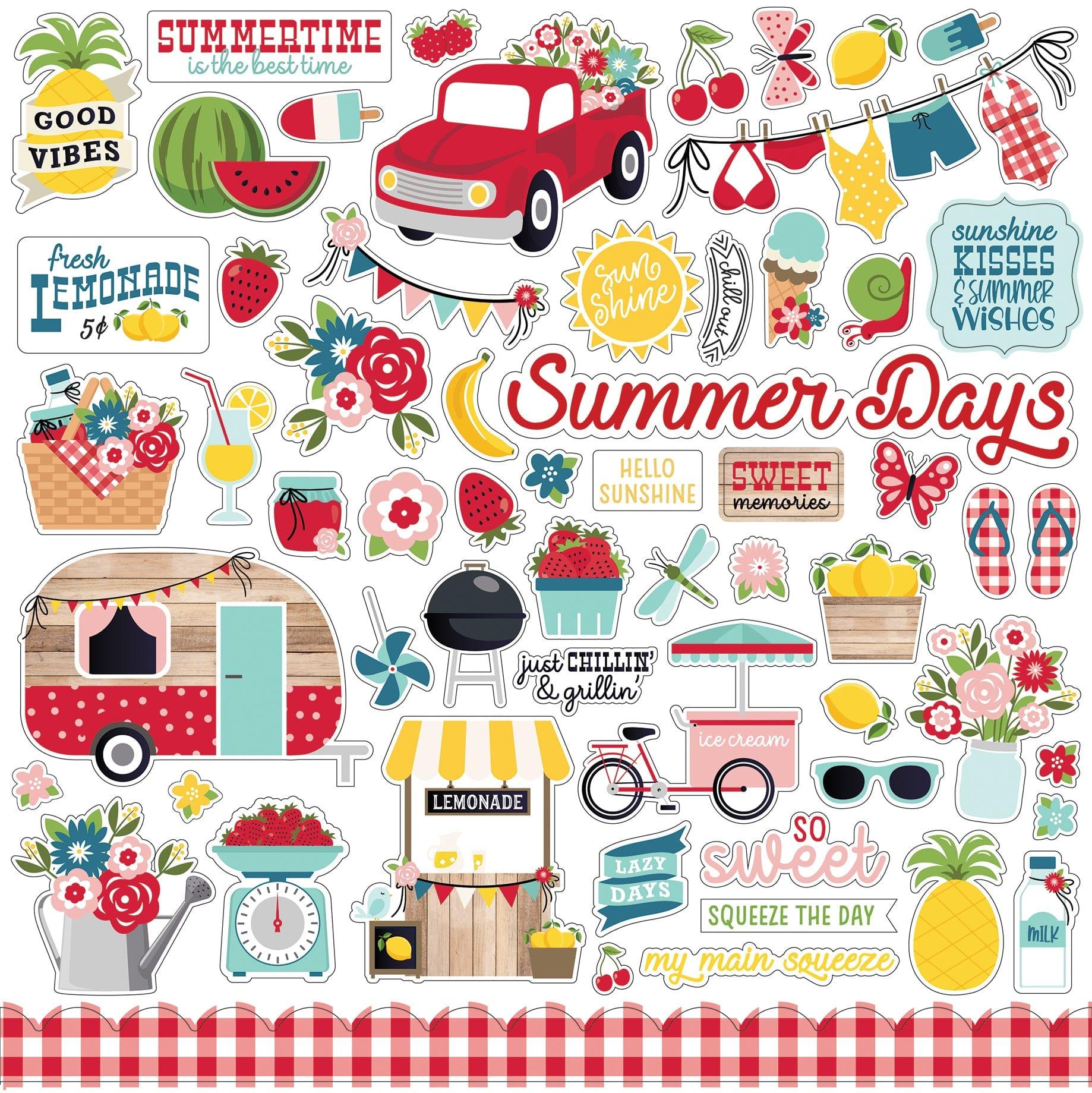 Slice of Summer Collection 12 x 12 Scrapbook Sticker Sheet by Echo Park Paper - Scrapbook Supply Companies