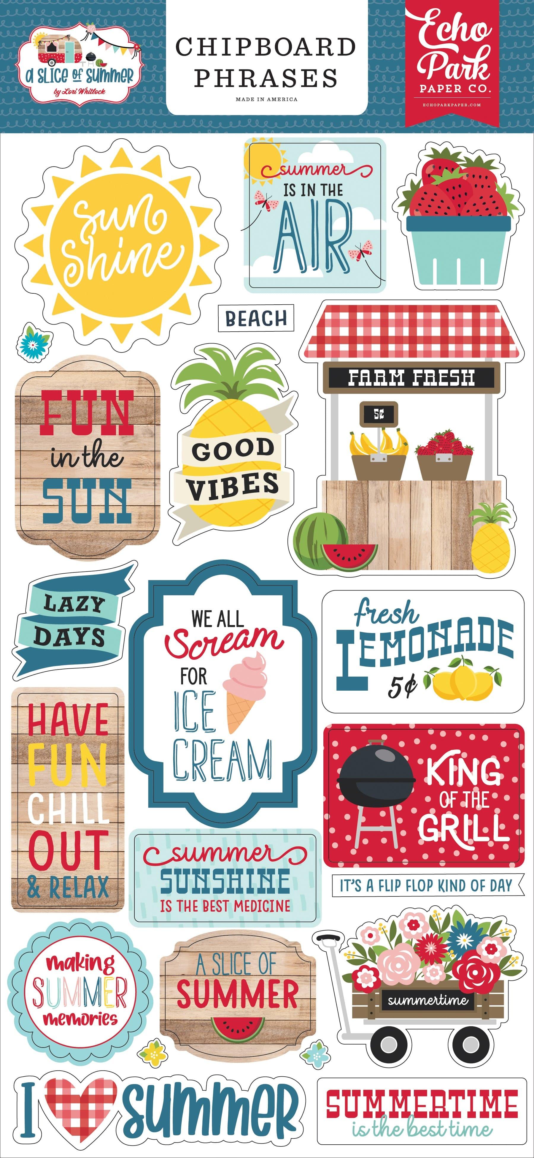 Slice of Summer Collection 6 x 12 Chipboard Phrases Scrapbook Embellishments by Echo Park Paper - Scrapbook Supply Companies
