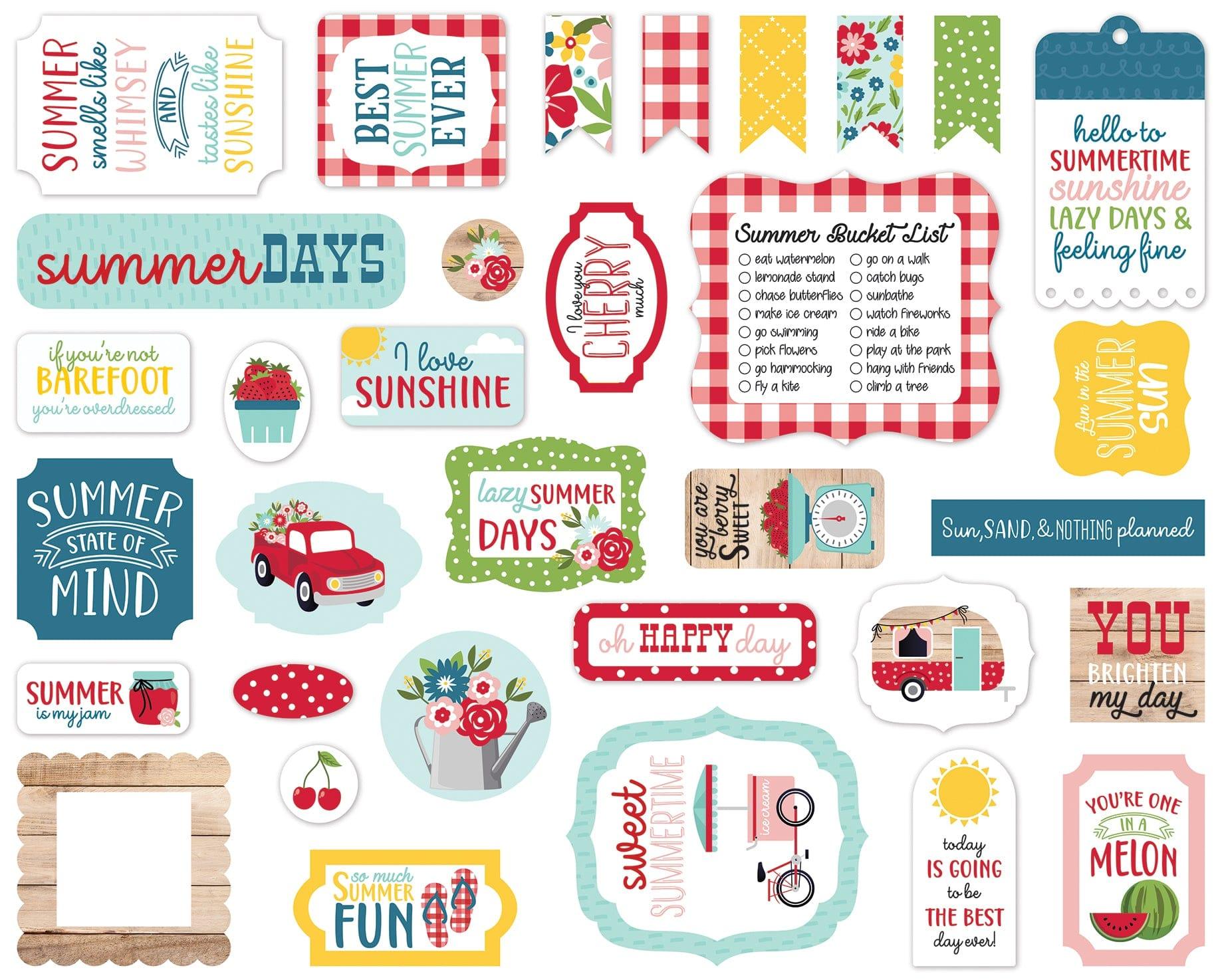 Slice of Summer Collection 5 x 5 Ephemera Die Cut Scrapbook Embellishments by Echo Park Paper - Scrapbook Supply Companies