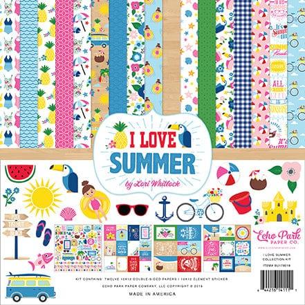 I Love Summer Collection 12 x 12 Double-Sided Scrapbook Paper Kit & Sticker Sheet by Echo Park Paper - 13 Pieces