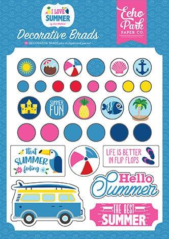 I Love Summer Collection 5 x 7 Decorative Scrapbook Brads & Chipboard Pieces Scrapbook Embellishments by Echo Park Paper - Scrapbook Supply Companies