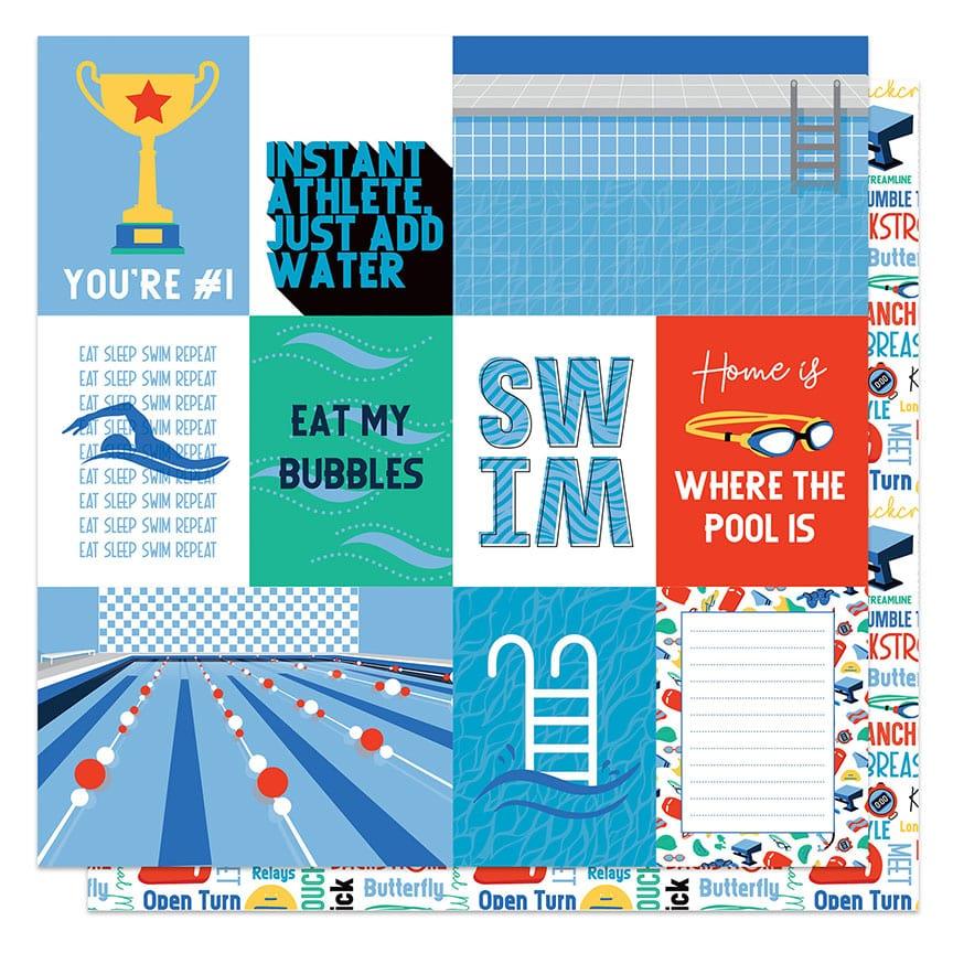 MVP Swimming Collection Backstroke 12 x 12 Double-Sided Scrapbook Paper by Photo Play Paper - Scrapbook Supply Companies
