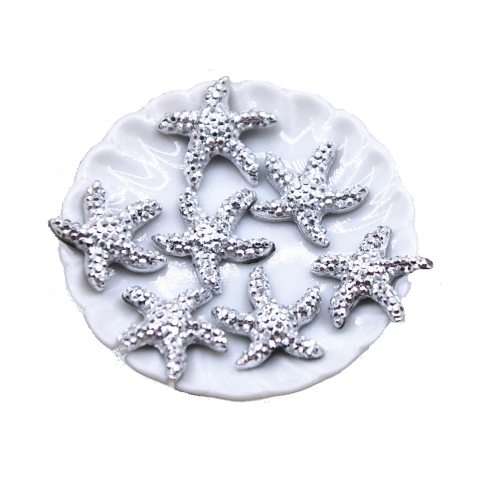 Silver Sea Stars Resin Flatback Scrapbook Embellishments by SSC Designs - 10 pieces