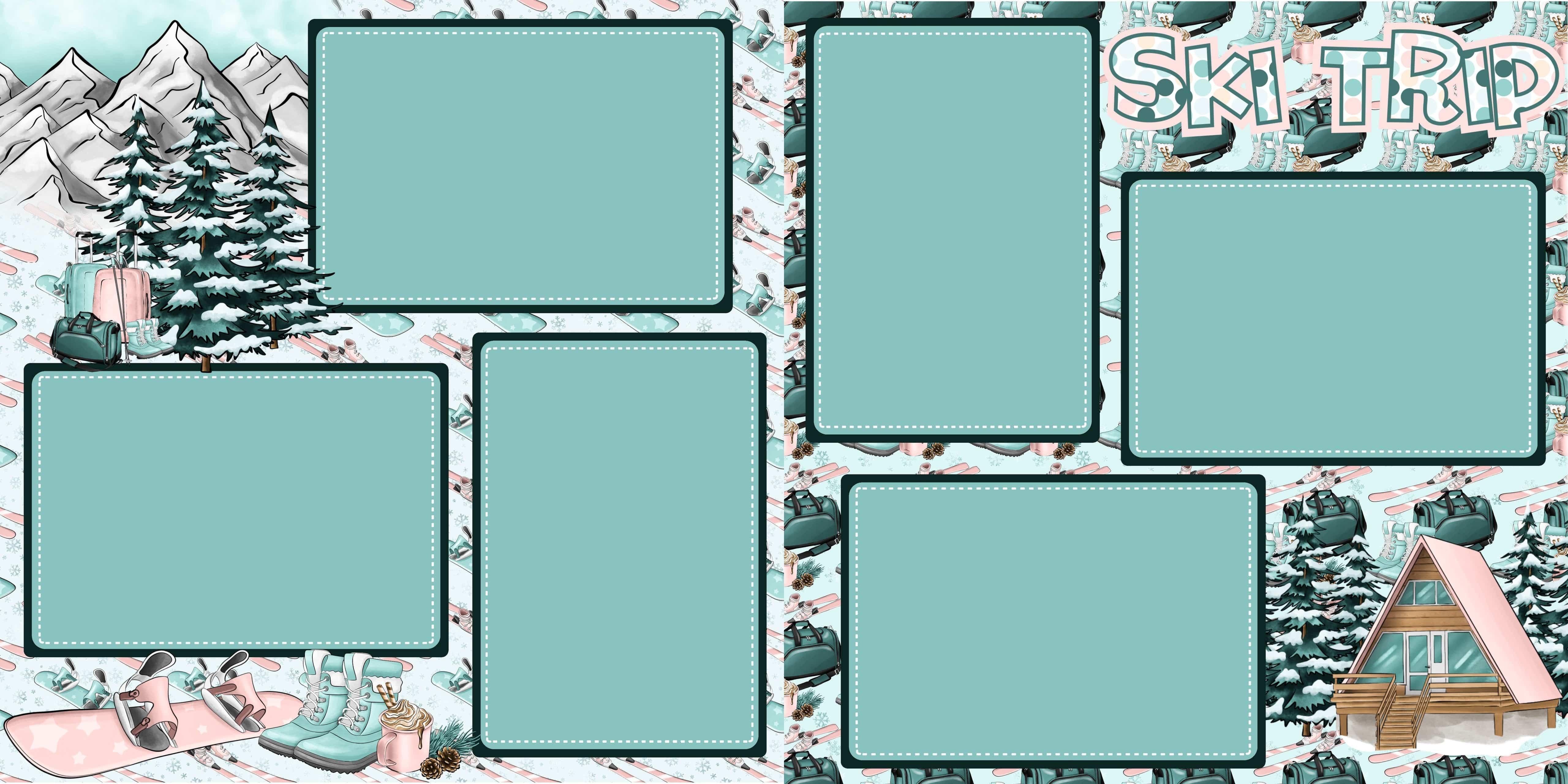 Snow Business Ski Trip (2) - 12 x 12 Premade, Printed Scrapbook Pages by SSC Designs