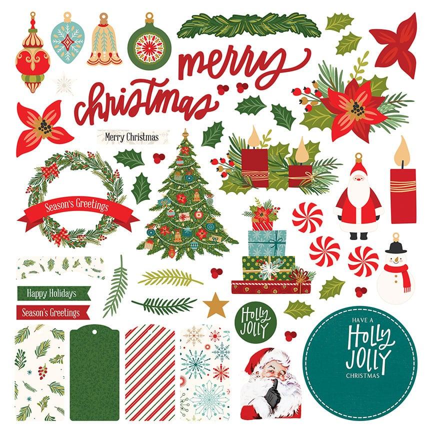 The North Pole Trading Co. Collection 12 x 12 Cardstock Scrapbook Card Kit Sticker Sheet by Photo Play Paper