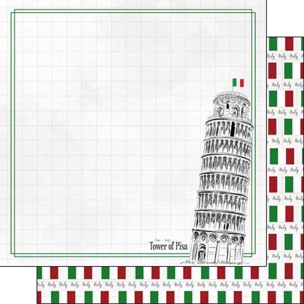 Travel Adventure Collection Tower of Pisa 12 x 12 Double-Sided Scrapbook Paper by Scrapbook Customs - Scrapbook Supply Companies