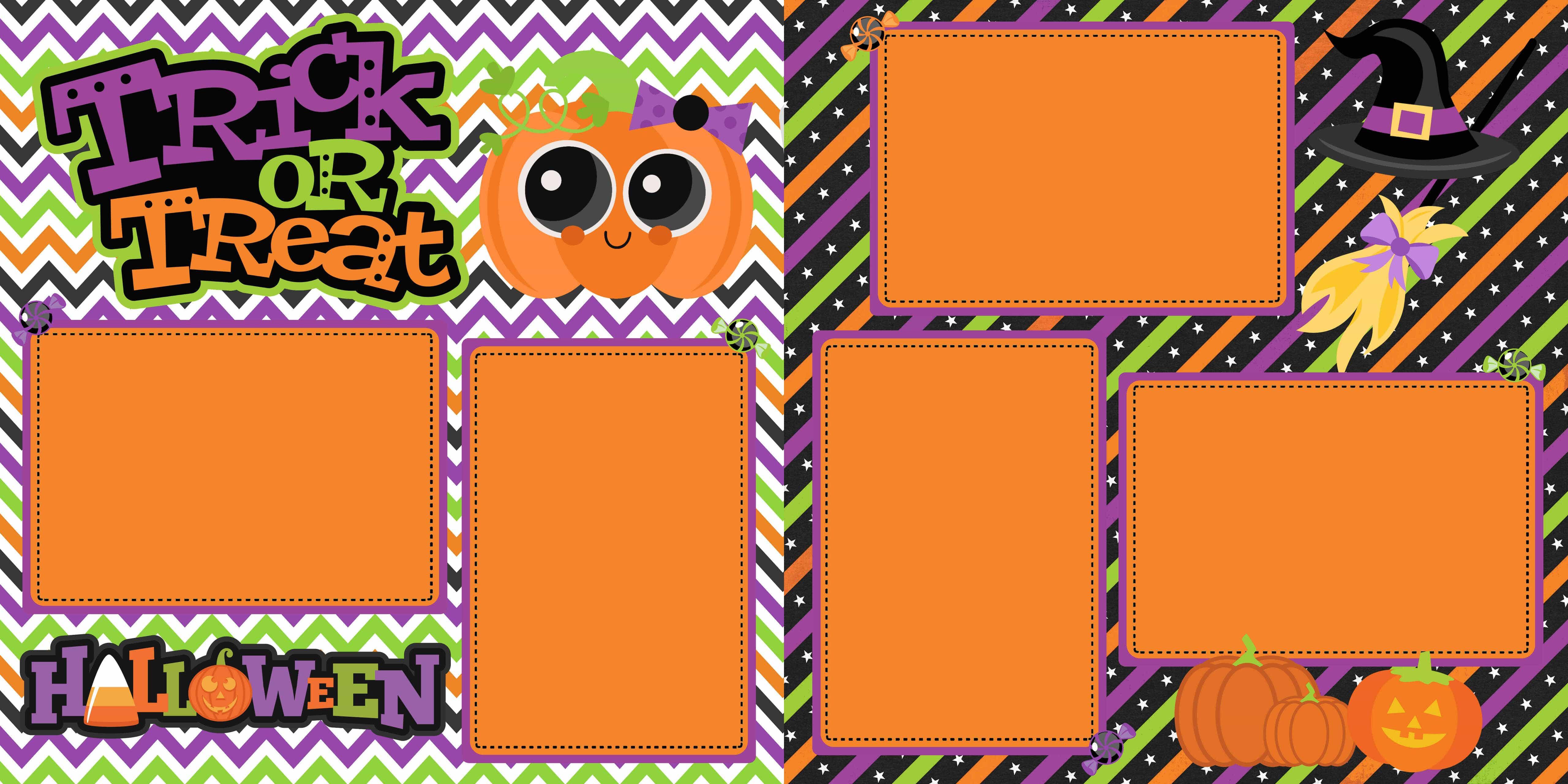 Trick Or Treat Halloween (2) - 12 x 12 Premade, Printed Scrapbook Pages by SSC Designs