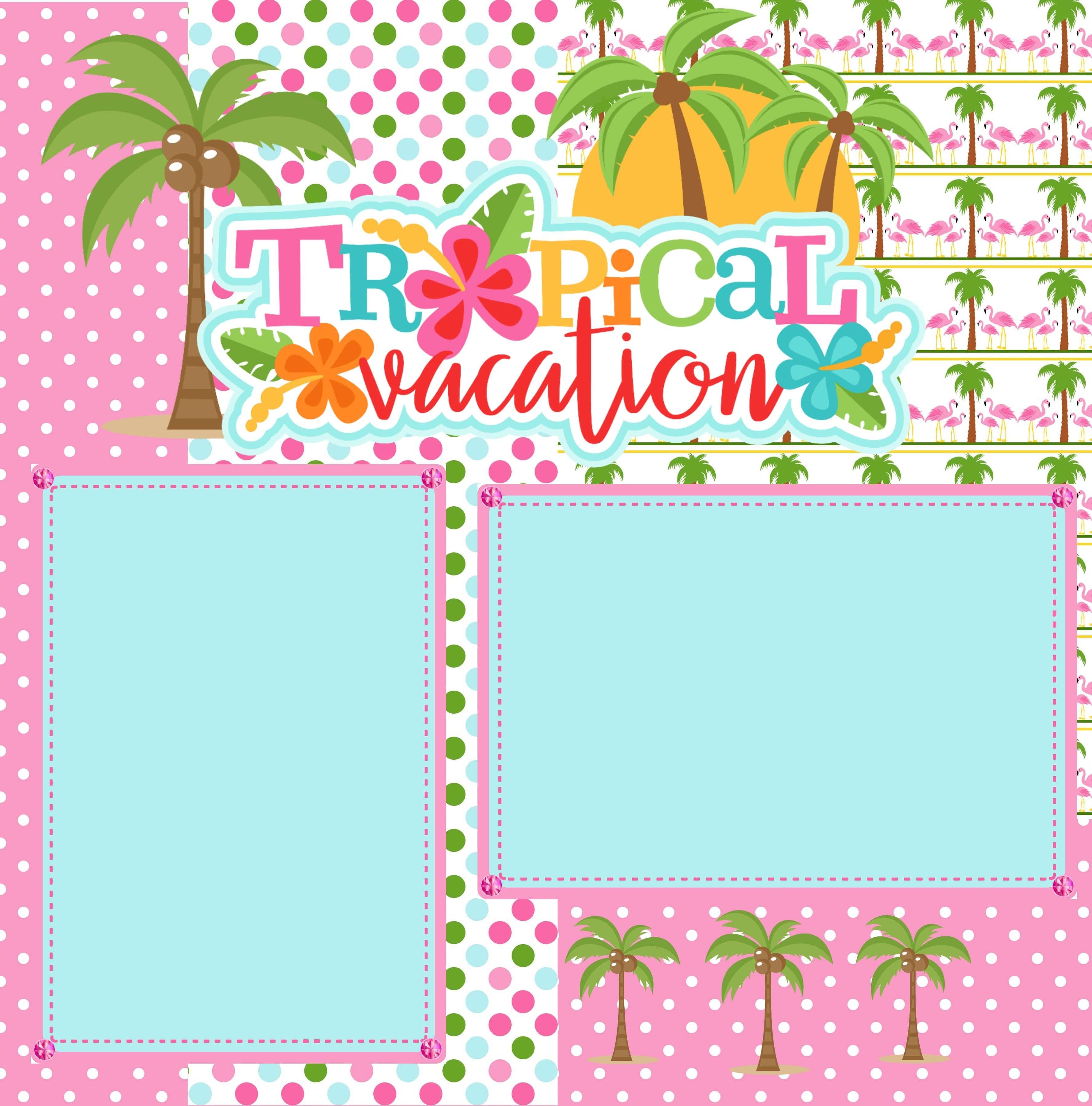 Tropical Vacation Palm Trees (2) - 12 x 12 Premade, Printed Scrapbook Pages by SSC Designs - Scrapbook Supply Companies
