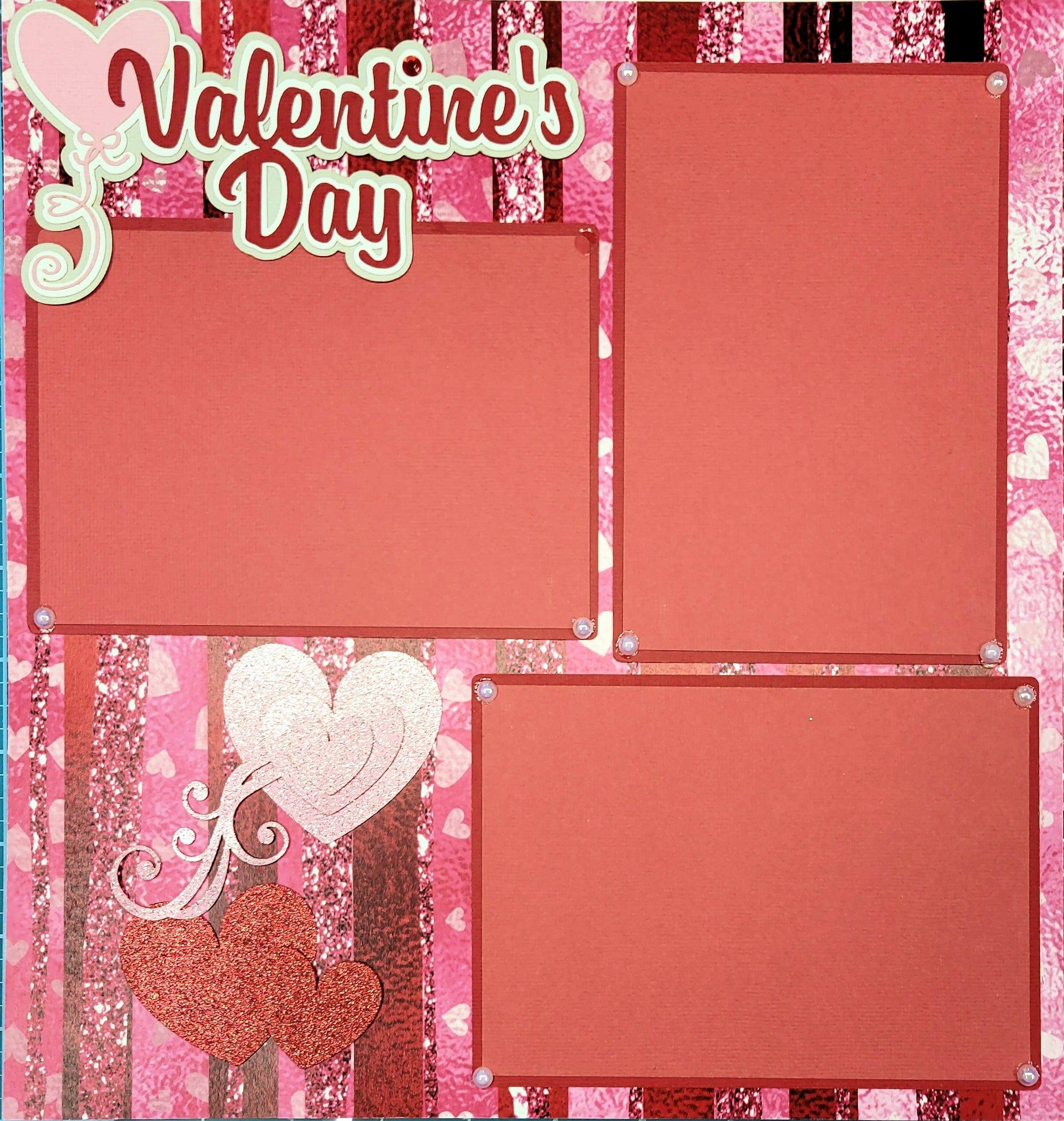 Valentine's Day with Balloons Pre-Made, Hand-Embellished 2- 12 x 12 Scrapbook Page Premades by SSC Designs - Scrapbook Supply Companies
