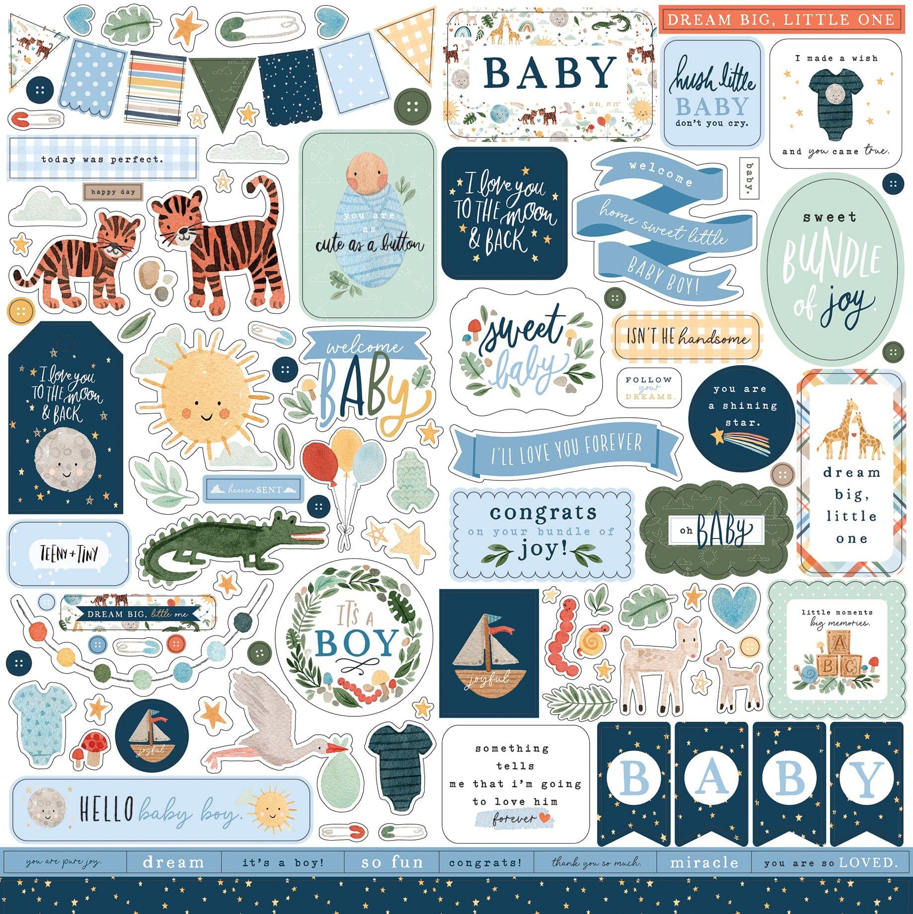 Welcome Baby Boy Collection 12 x 12 Scrapbook Sticker Sheet by Echo Park Paper - Scrapbook Supply Companies