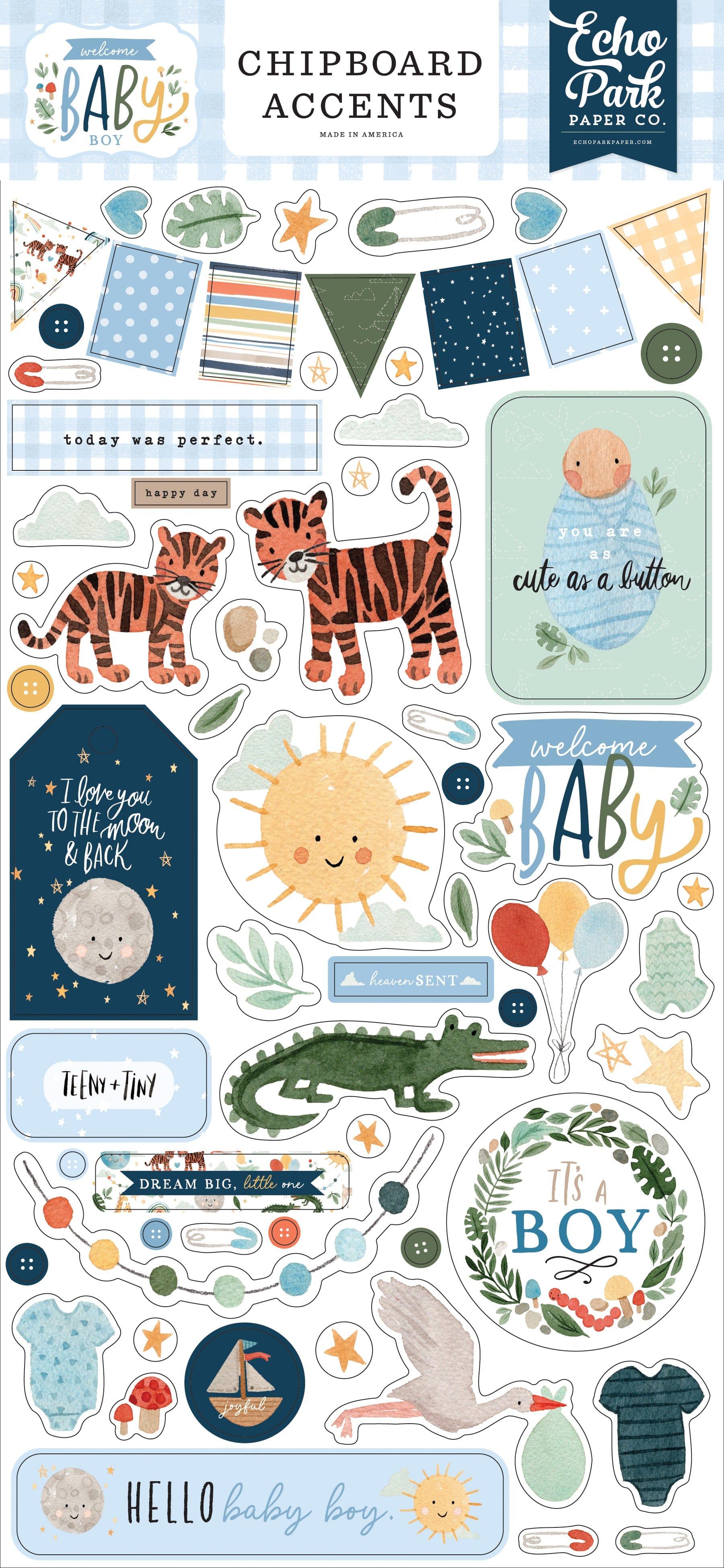 Hello Baby Boy Stickers, 12x12 Sticker, Scrapbook Paper, Baby