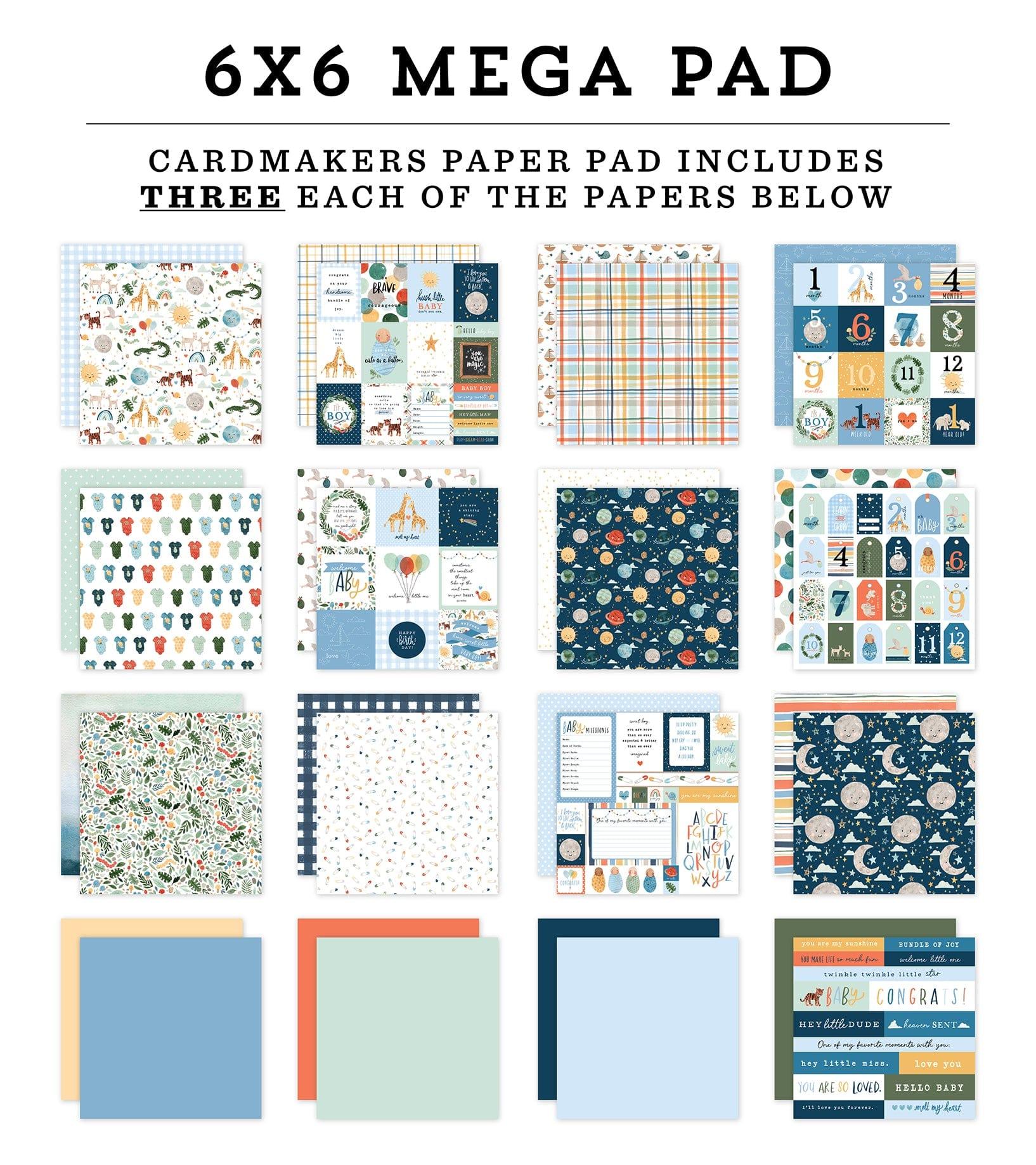 Welcome Baby Boy Collection 6 x 6 Mega Paper Pad by Echo Park Paper - 48 Double-Sided Papers - Scrapbook Supply Companies