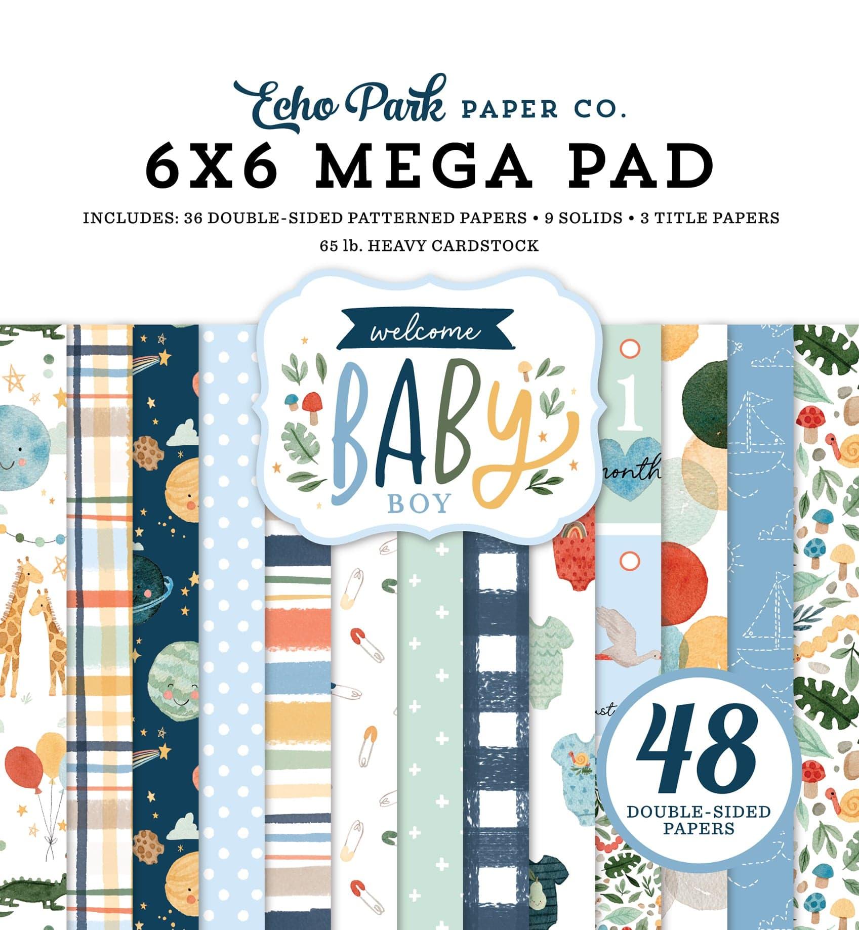 Welcome Baby Boy Collection 6 x 6 Mega Paper Pad by Echo Park Paper - 48 Double-Sided Papers - Scrapbook Supply Companies