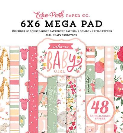 Welcome Baby Girl Collection 6 x 6 Mega Paper Pad by Echo Park Paper - 48 Double-Sided Papers - Scrapbook Supply Companies