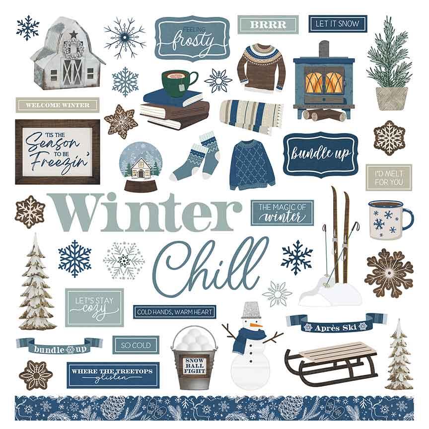 Winter Chalet Collection 12 x 12 Cardstock Scrapbook Sticker Sheet by Photo Play Paper