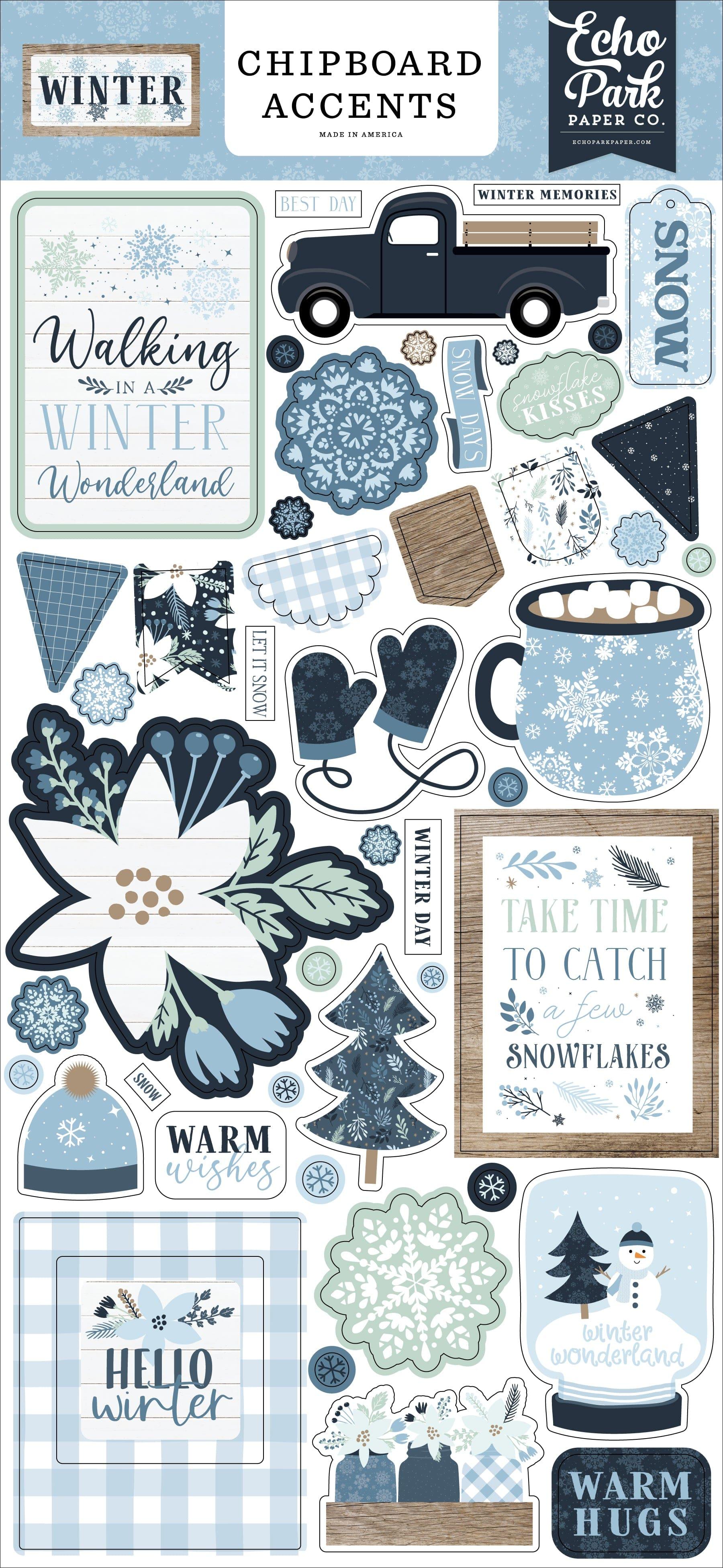 Winter Collection 6 x 12 Scrapbook Chipboard Accents by Echo Park Paper - Scrapbook Supply Companies