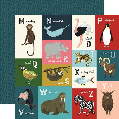 Animal Safari Collection M-Z Animal Alphabet Cards 12 x 12 Double-Sided Scrapbook Paper by Echo Park Paper - Scrapbook Supply Companies