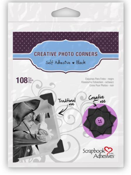 Creative Photo Corners Collection Black Self-Adhesive Photo Corners by Scrapbook Adhesives - 108 Pieces - Scrapbook Supply Companies
