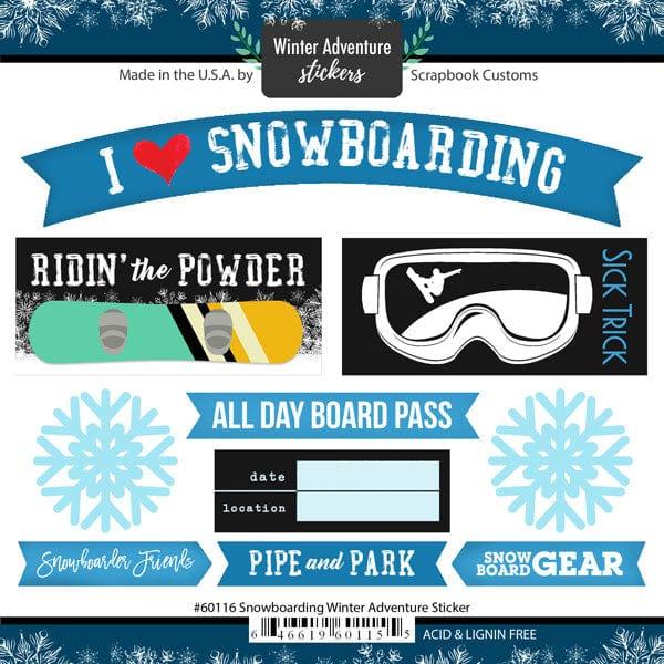 Winter Adventure Collection I Love Snowboarding 6 x 6 Scrapbook Stickers by Scrapbook Customs - Scrapbook Supply Companies