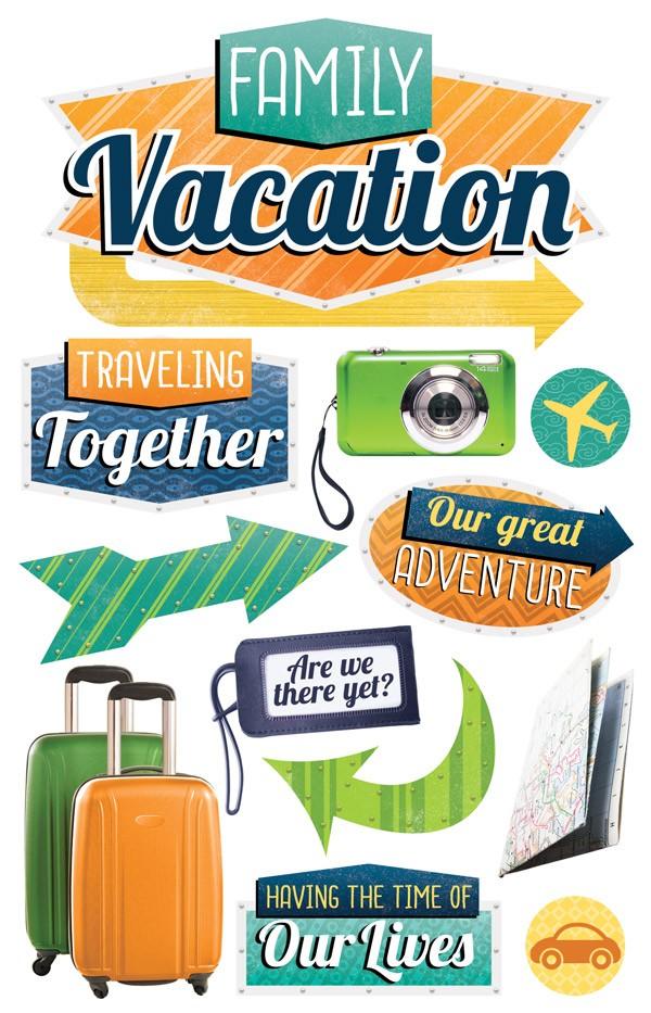 Away We Go Travel Collection Family Vacation Glittered 5 x 7 Scrapbook Embellishment by Paper House Productions - Scrapbook Supply Companies
