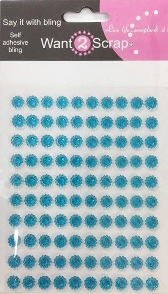 Say It With Bling Collection Turquoise Rhinestone Sunflower Self-Adhesive Bling by Want 2 Scrap - 100 Pieces - Scrapbook Supply Companies