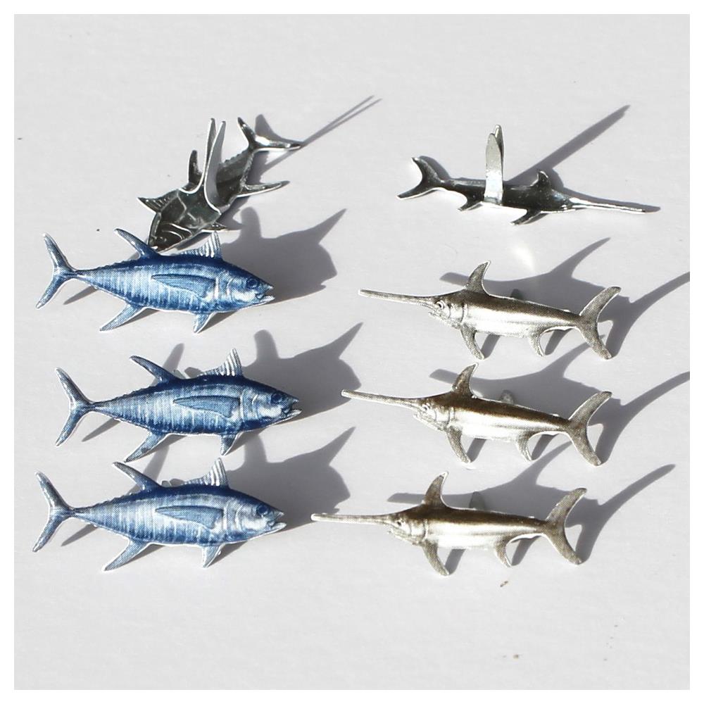 Deep Sea Fishing Brads Scrapbook or Card Embellishments by Eyelet Outlet - Pkg. of 12