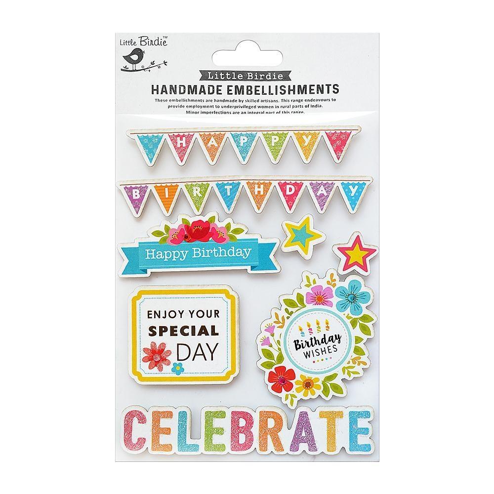 Birthday Collection Happy Birthday 5 x 7 Self-Adhesive 3D Scrapbook Embellishments by Little Birdie - Scrapbook Supply Companies