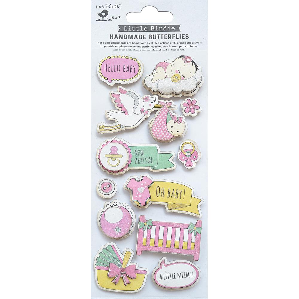 Hello Baby Girl New Arrival 3 x 8 Scrapbook Embellishment by Little Birdie