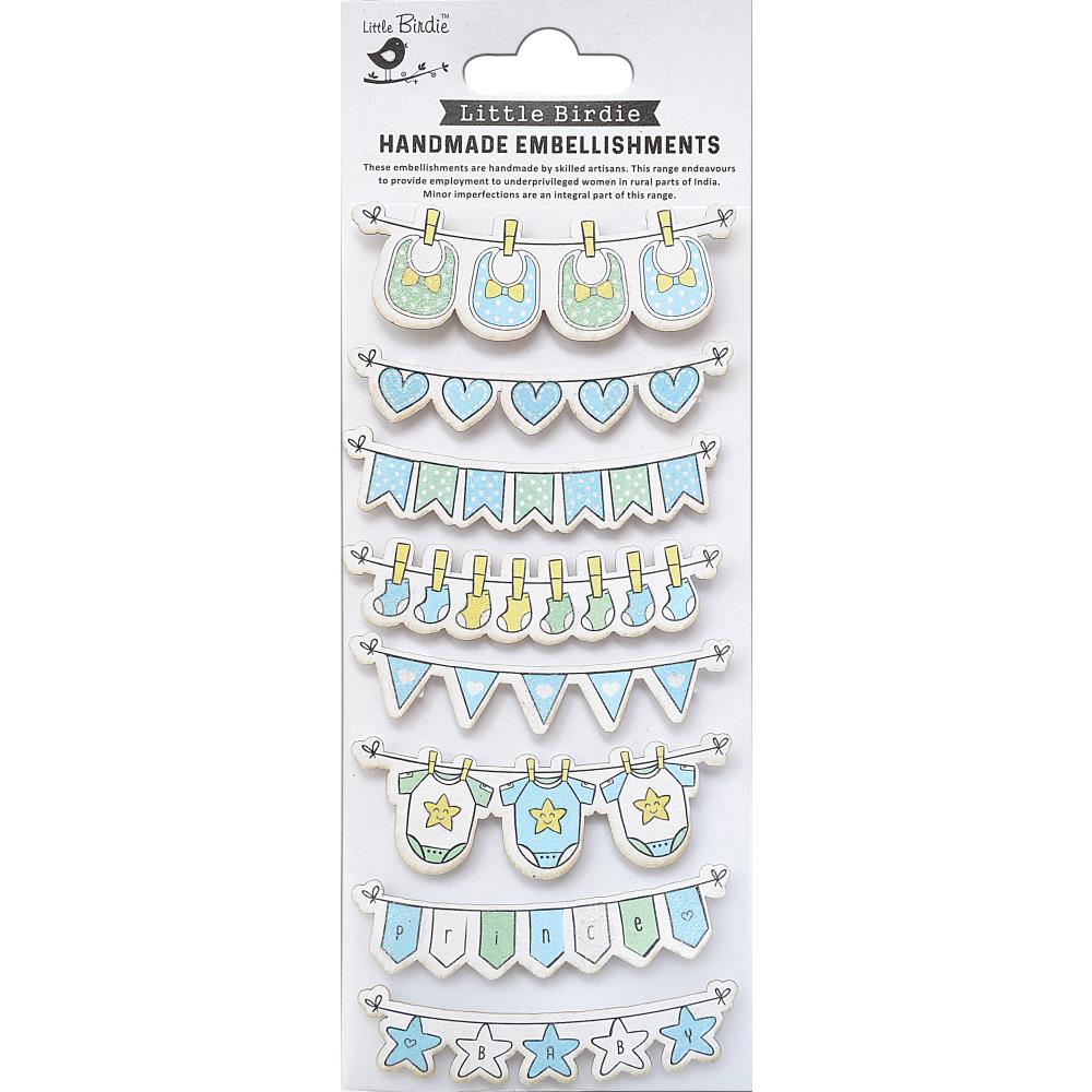 Hello Baby Boy Socks & Bibs 3 x 8 Scrapbook Embellishment by Little Birdie