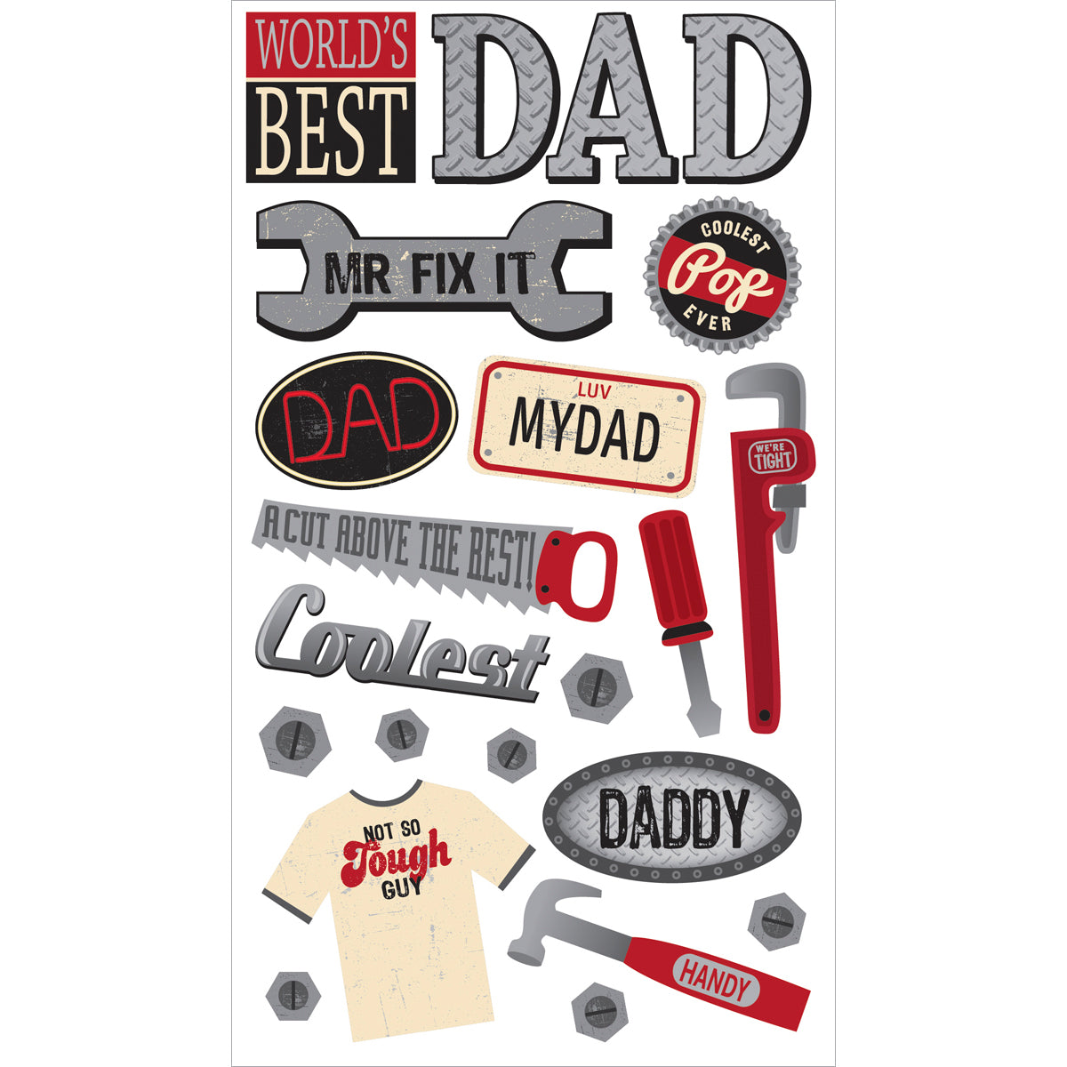 Dad Collection Fix It Dad 4 x 7 Silver Foil Scrapbook Sticket Sheet by Sticko