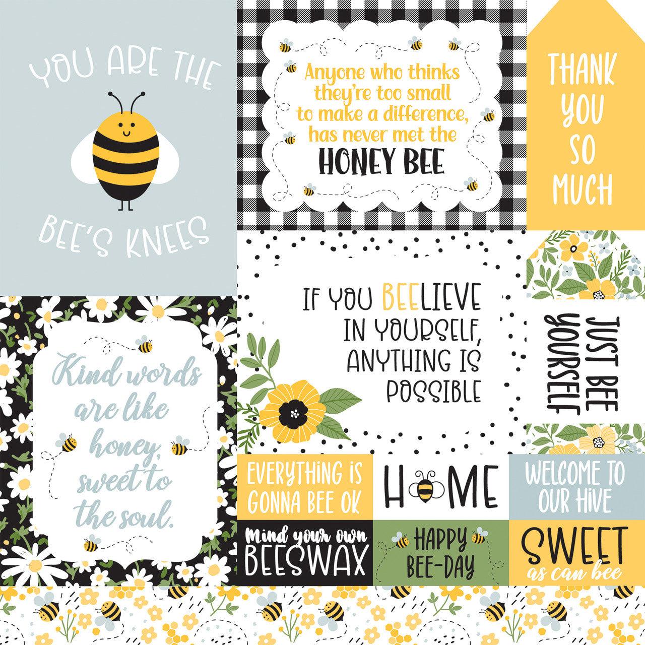 Bee Happy Collection Multi Journaling Cards 12 x 12 Double-Sided Scrapbook Paper by Echo Park Paper - Scrapbook Supply Companies