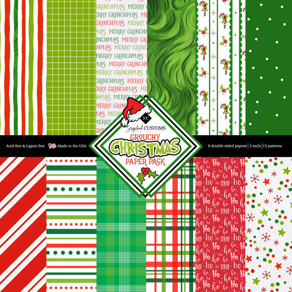 Mean Green Christmas Collection 12 X 12 Double-Sided Paper Pack by Scrapbook Customs - 12 Papers