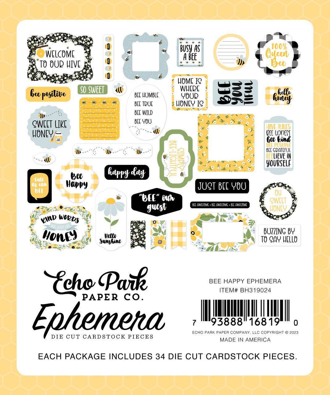 Bee Happy Collection 5 x 5 Scrapbook Ephemera Die Cuts by Echo Park Paper - Scrapbook Supply Companies