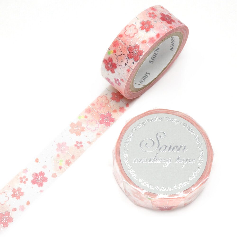 World Travel Collection  Cherry Blossoms Silver Foil Decorative Washi Tape - 15mm x 7m