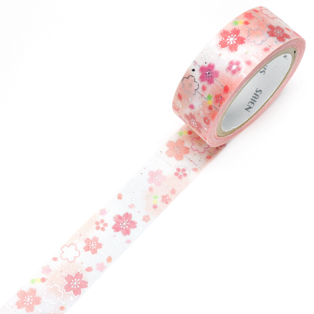 World Travel Collection  Cherry Blossoms Silver Foil Decorative Washi Tape - 15mm x 7m