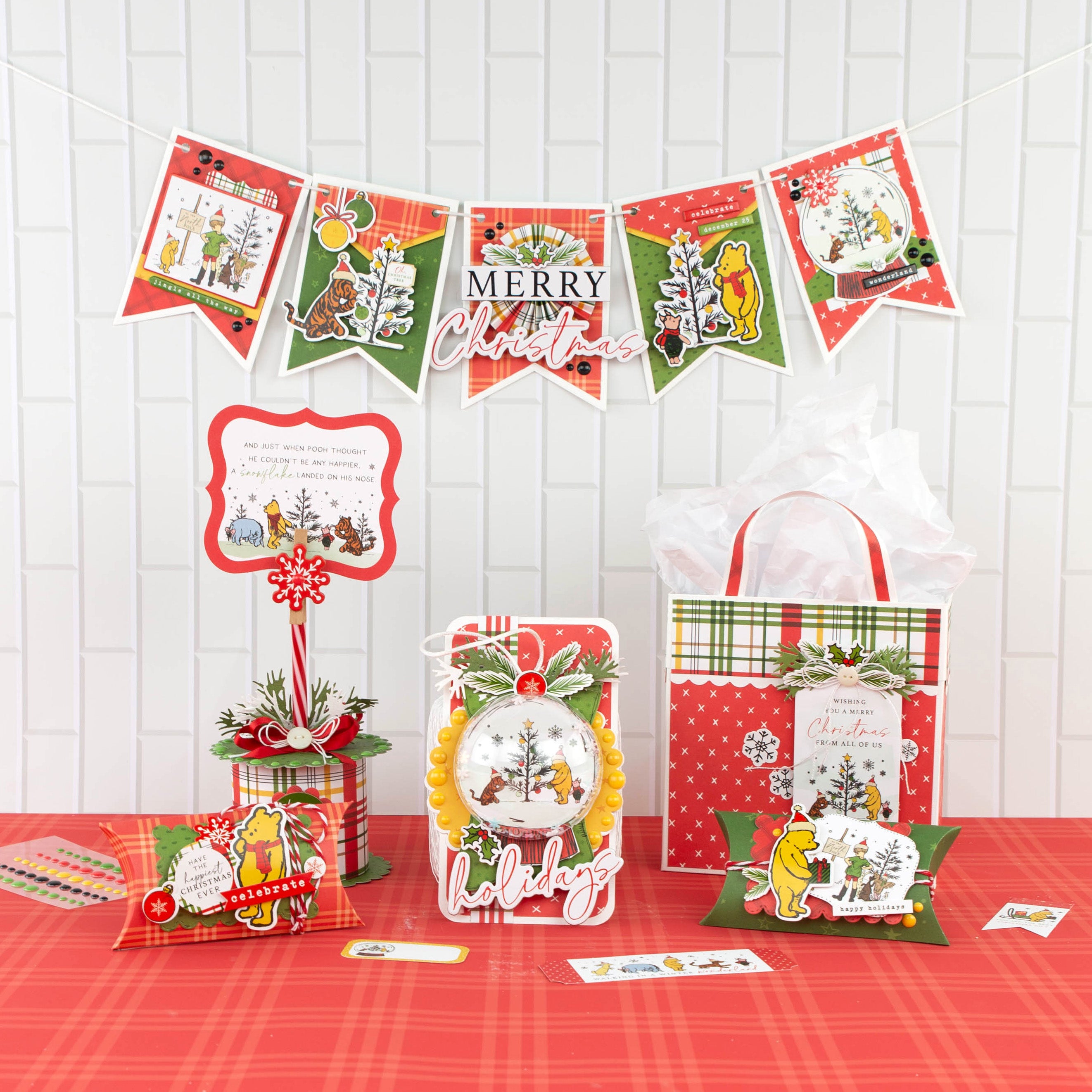 Winnie The Pooh Christmas Scrapbook Paper & Sticker Collection Kit by Echo Park Paper - 13 Pieces