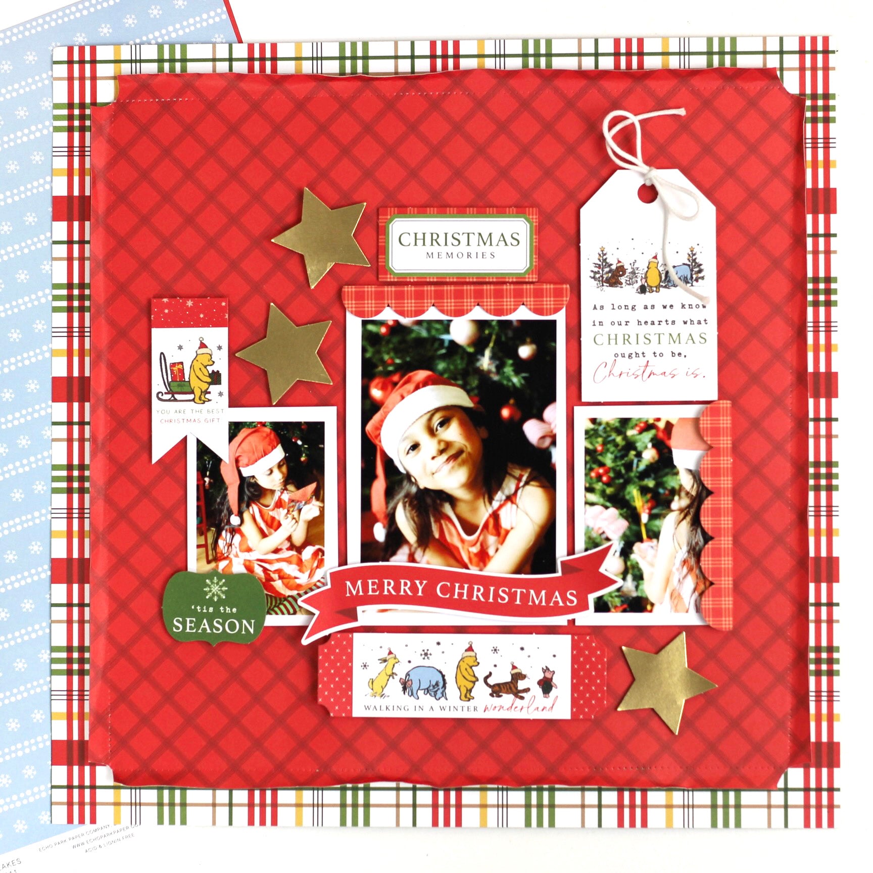 Winnie The Pooh Christmas Scrapbook Paper & Sticker Collection Kit by Echo Park Paper - 13 Pieces