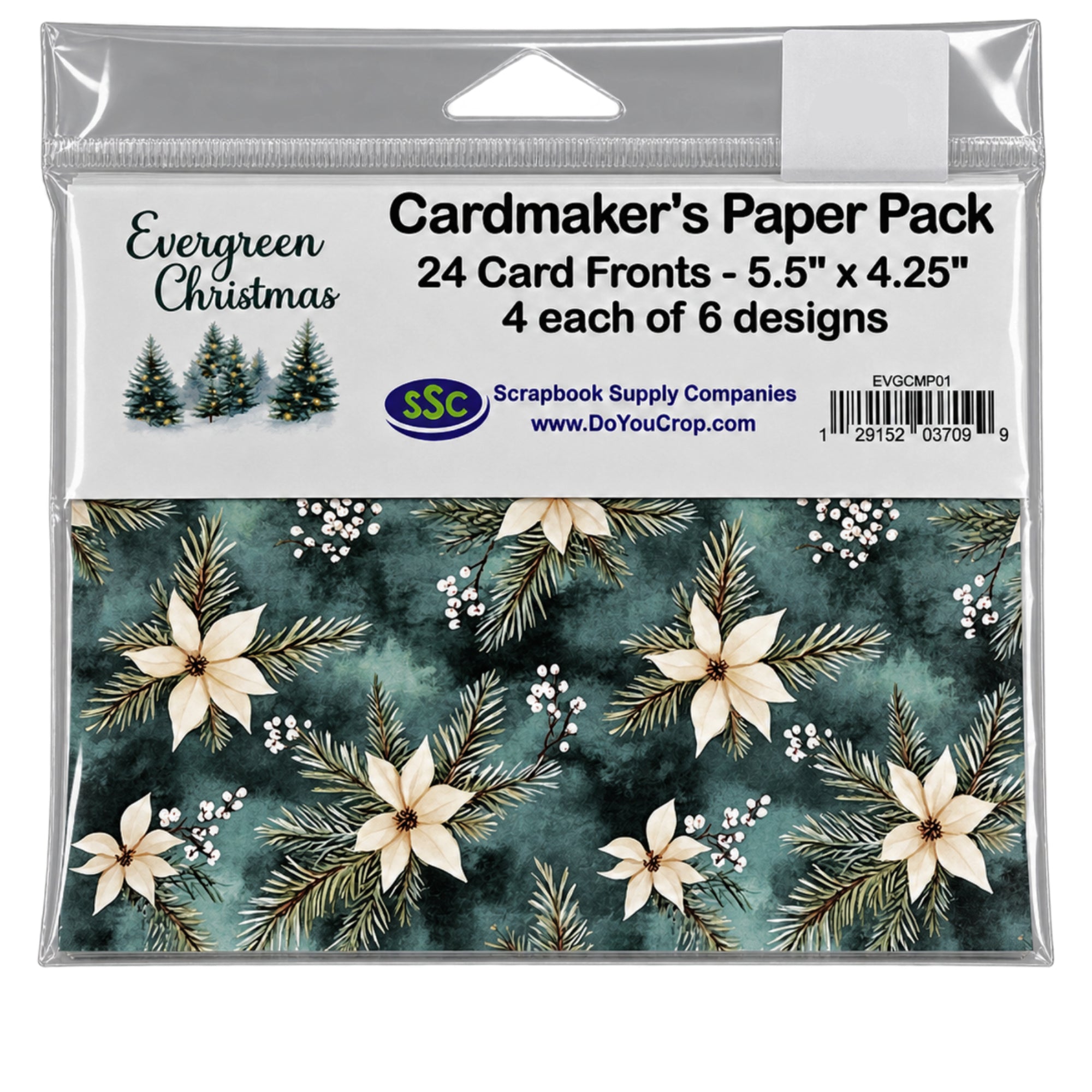 Cardmaker's Collection Evergreen Christmas 4.25 x 5.5 Pre-Cut Card Fronts by SSC Designs - 24 Pack