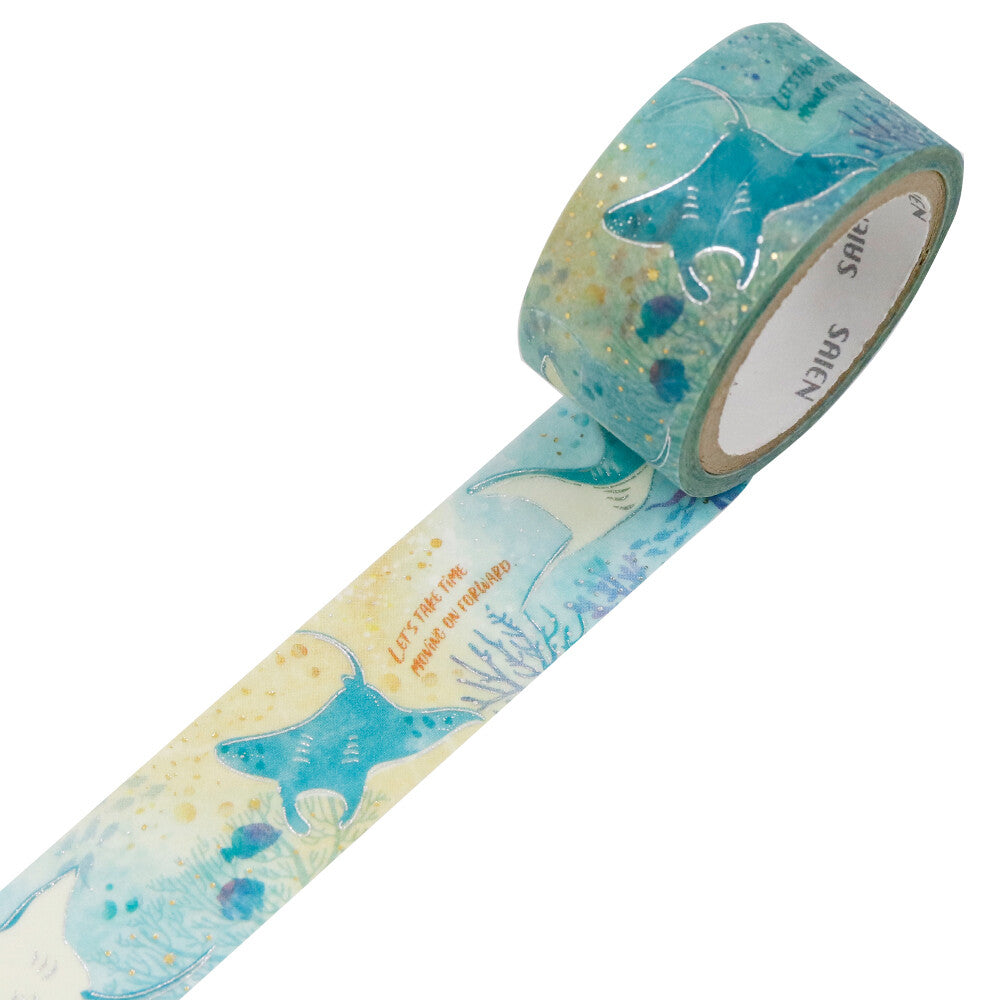 Seaside Dreams Collection  Manta Rays Silver Foil Decorative Washi Tape - 20mm x 5m